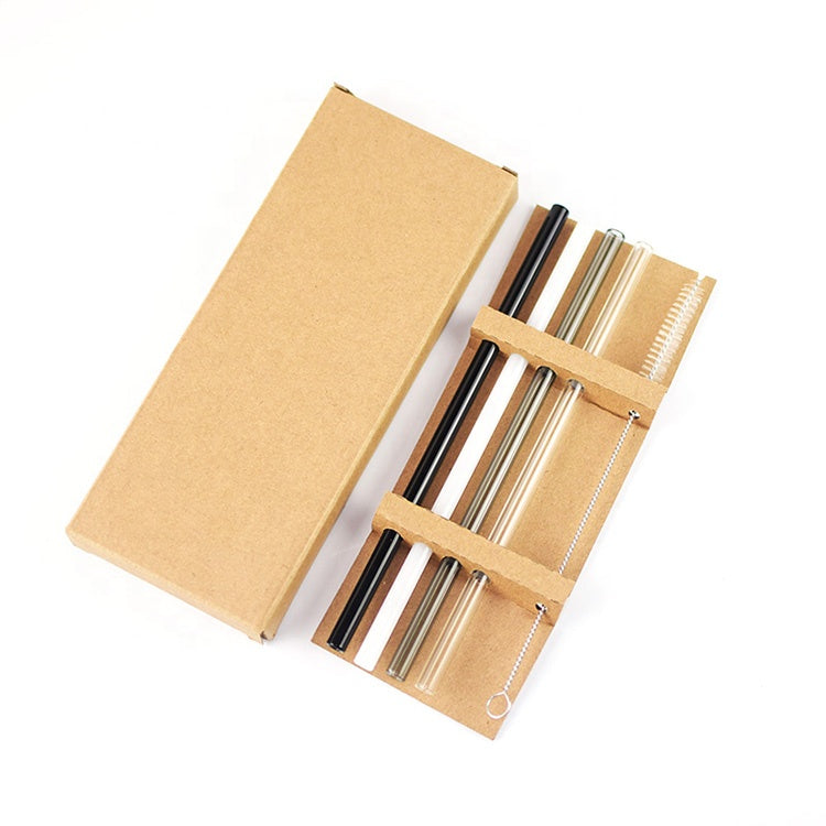 Modern Eco-Friendly Reusable Borosilicate Glass Straw Set Popular Straight Cleaning Brush Everyday Use Available Colorful