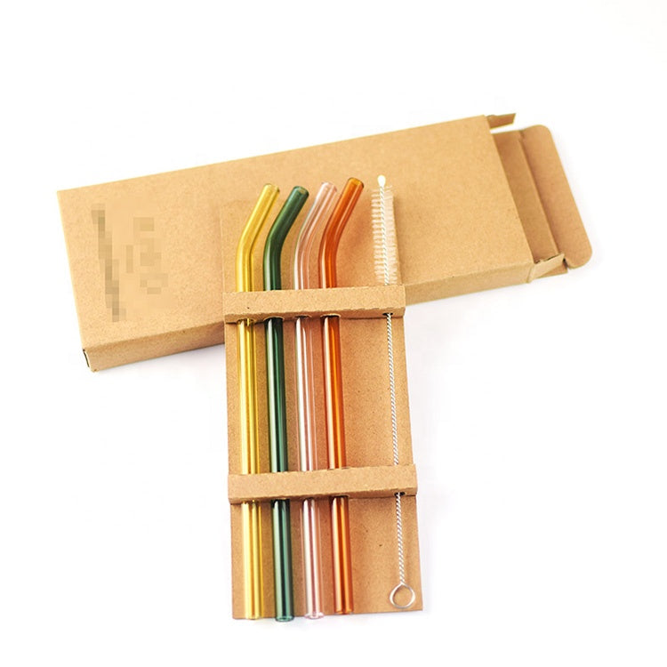 Modern Eco-Friendly Reusable Borosilicate Glass Straw Set Popular Straight Cleaning Brush Everyday Use Available Colorful